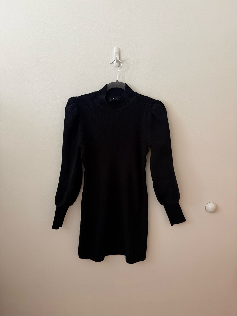 Lulu's Black Puff-Sleeve Knit Mini Dress
